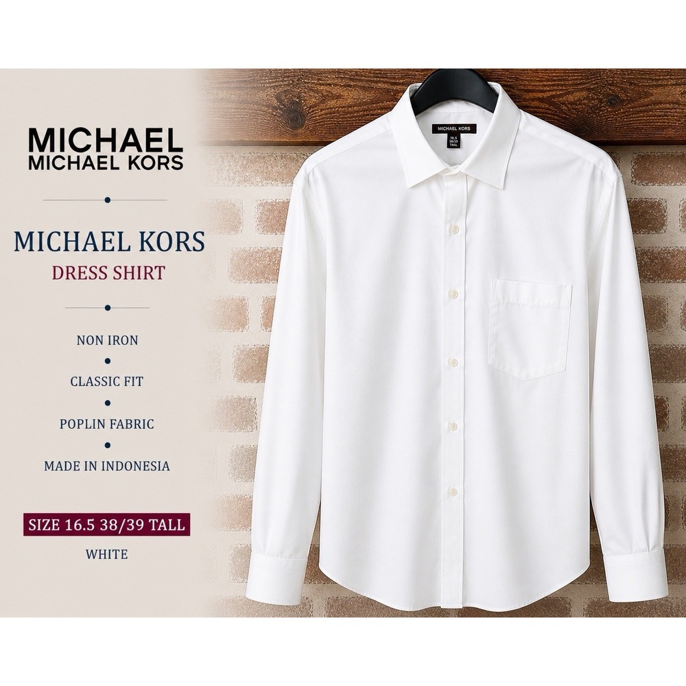 Michael Kors Mens White Dress Shirt 16.5 38/39 Tall Comfort Stretch
